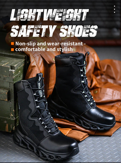 Indestructible Work Boots Men Steel Toe Shoes  High-Top Boots Anti Puncture Non Slip Work Shoes Wear-resisting Safety Shoes
