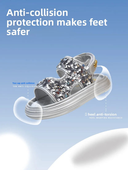 Summer Children's Sandals Sequins Thick Soled Girls Causal Princess Open-toe Sandals Fashion Non-slip Kids Beach Shoes Versatile
