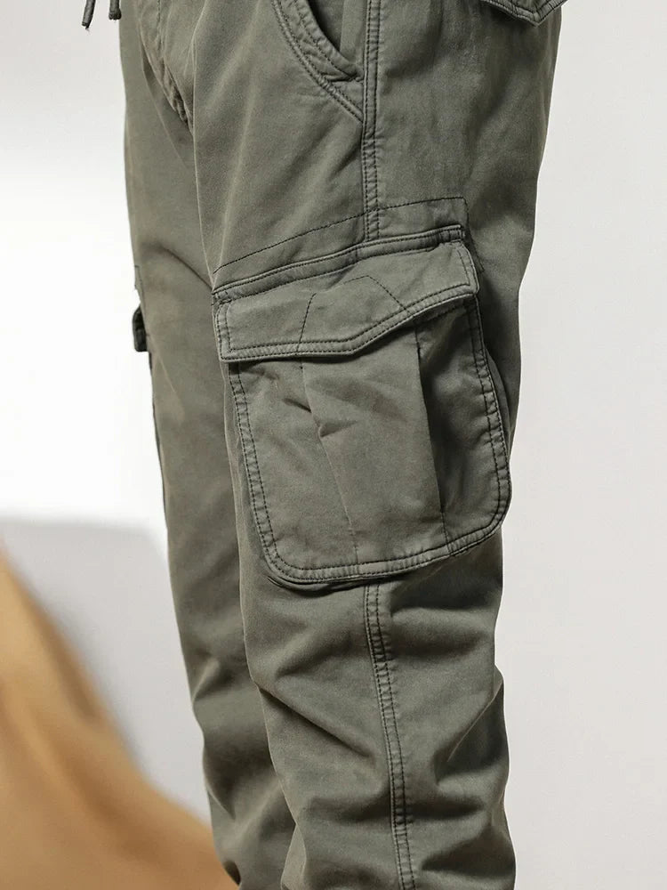 2023 New Multi-Pockets Winter Cargo Pants Men Fleece Liner Thick Warm Slim Fit Joggers Streetwear Casual Cotton Thermal Trousers