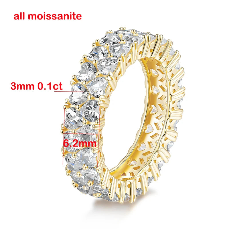 3mm Heart Cut Full Moissanite Rings for Women Stackable Ring Eternity Band S925 Sterling Silver 18k Plated Jewelry Gifts