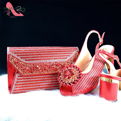 Italian Women Shoes Matching Bag Set in Green Color 7 CM Comfortable Heels with Plaform Elegant Peep Toe Sandals
