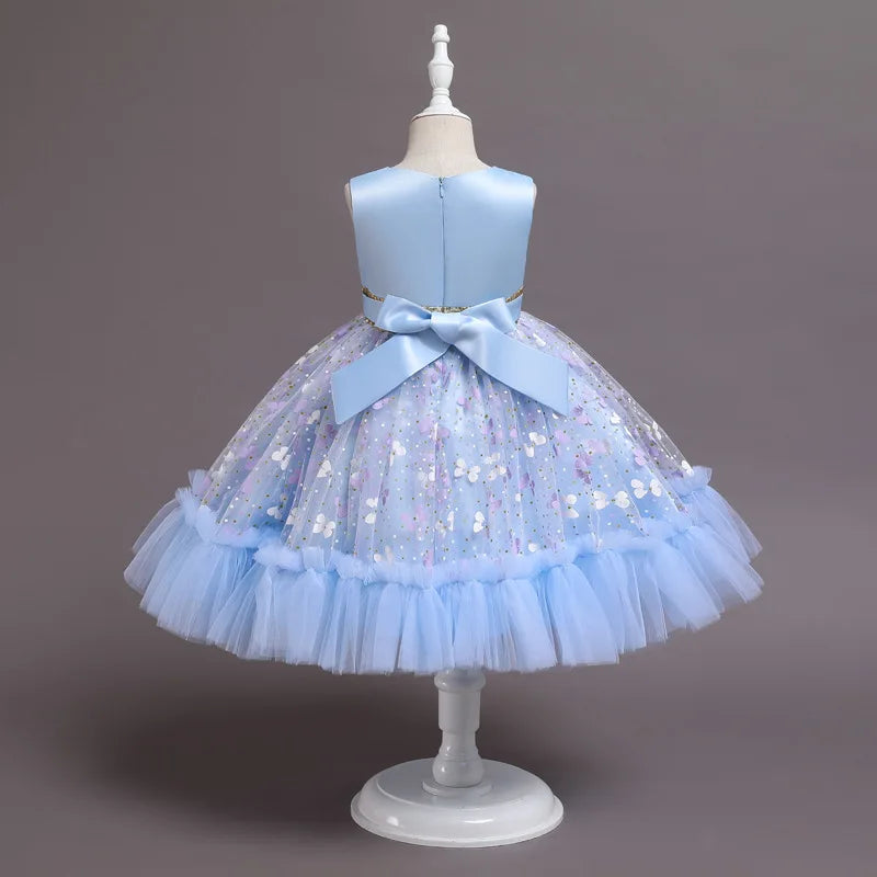 New Baby Kids Girls Elegant Printed Butterfly Flower Princess Party Tutu Dresses Children Sequins Wedding Evening Girl Clothes