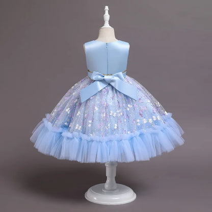 New Baby Kids Girls Elegant Printed Butterfly Flower Princess Party Tutu Dresses Children Sequins Wedding Evening Girl Clothes