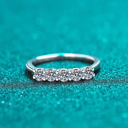 Full 3mm Moissanite Ring for Women S925 Sterling Silver Rings with White Gold Plated 5 Stone Lab Diamond Wedding Band