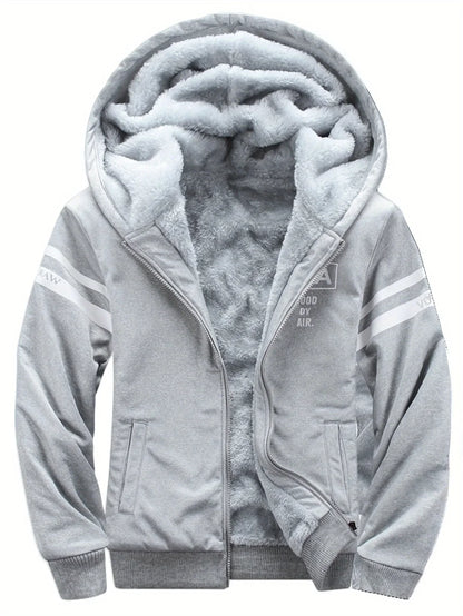 Men's autumn and winter sports and leisure suit set with fleece hoodie, men's autumn and winter thick oversized hooded jacket, t