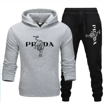 The men's outdoor fitness sweatshirt and pants set for autumn and winter includes a long-sleeved sports shirt and casual pants