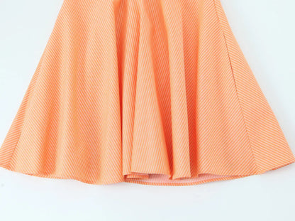 Women Summer Orange Striped Backless Zipper Mini Dress Thin Straps V-Neck Female Chic Lady Dresses Vestidos Para Mujer