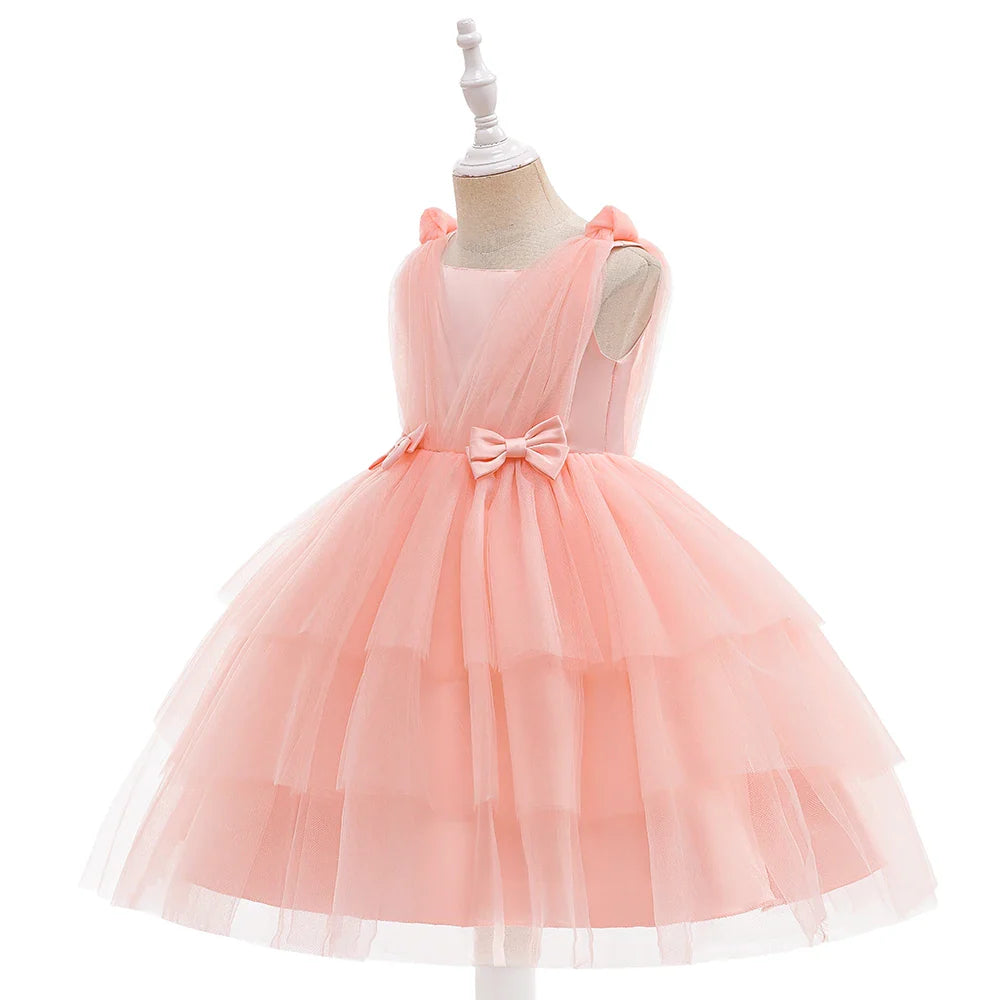 Summer Bow Bridemaid Party Girls Dresses Elegant Tulle Birthday Wedding Princess Dress for Girl New Years Prom Christmas Costume