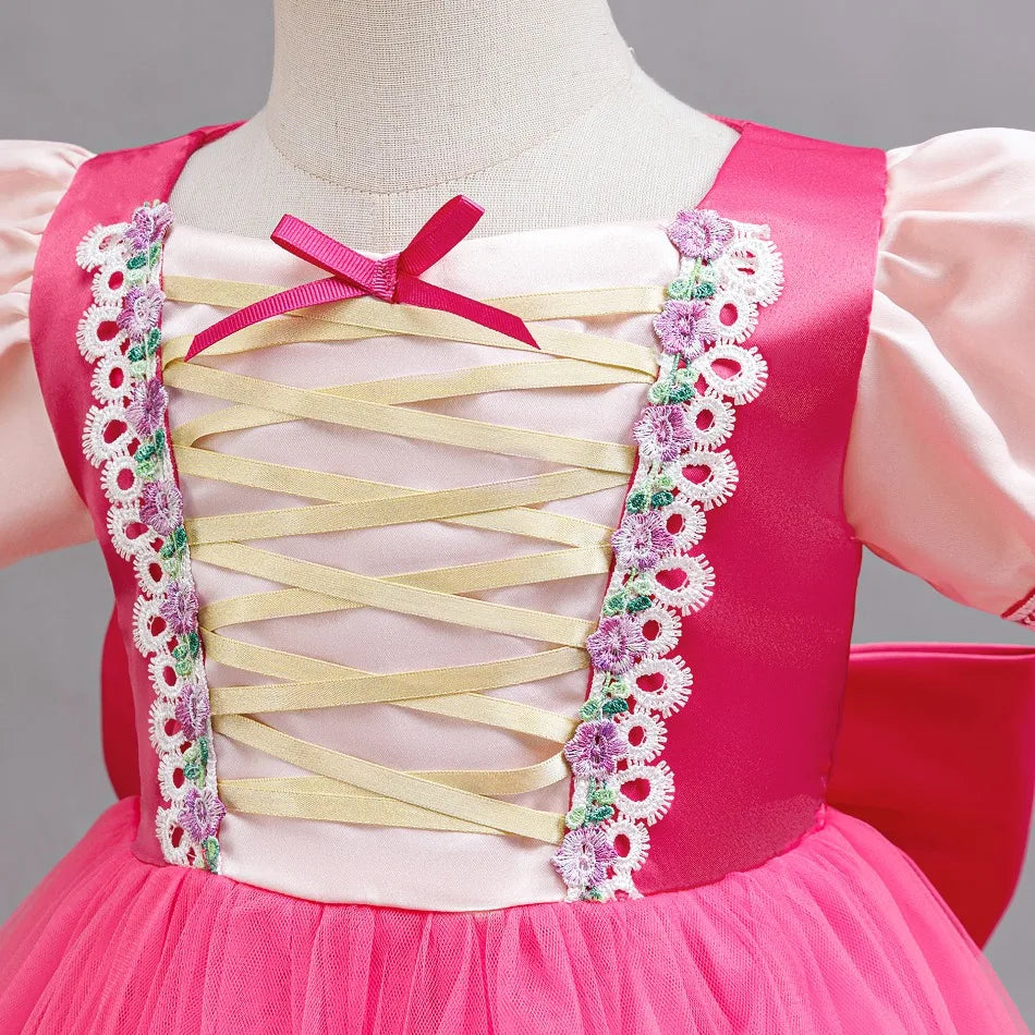 Fashion Girls Rapunzel Dress Up Dresses for Party and Wedding Mesh Lace Girls Dresses Summer Children Girls Party Dresses ASQ03