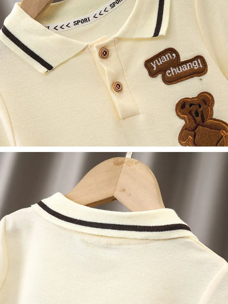 2024 Summer Baby Boy Clothing Sets Fashion Bear Embroidery Short Sleeve T-shirt+Shorts Children 2Pcs Suit Girl Kids Sports Set