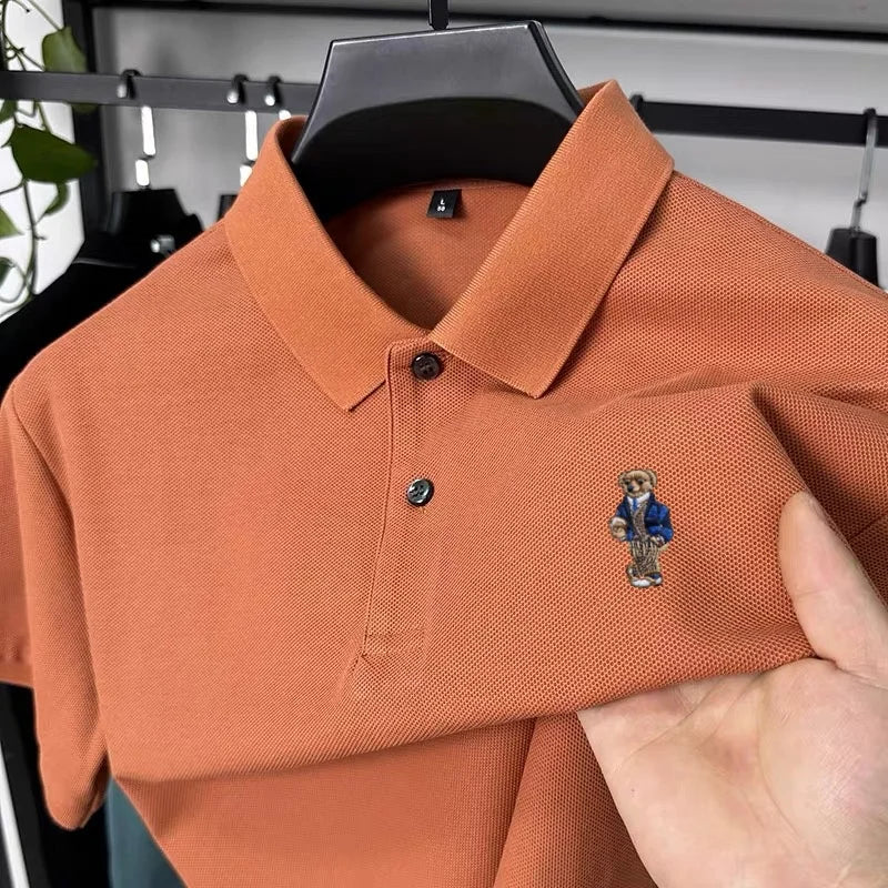 100% pure cotton T-shirt for summer new men's shortsleeved comfortable breathable polo shirt exquisite teddy bear embroidery top