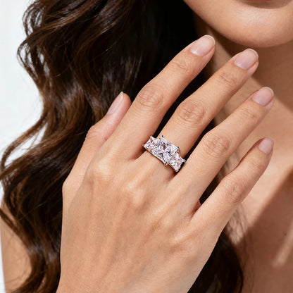 Princess Cut 3 Gems Moissanite Wedding Rings for Women Couple Jewelry Girl's Birthday Gift Lab Diamond Band Pure S925