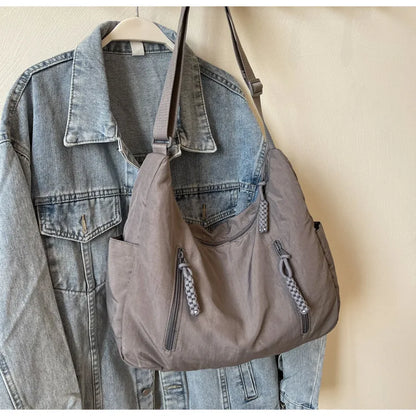 Summer Women Solid Color Shoulder Bag Fashion Lightweight Versatile Travel Crossbody Bag Commuter Nylon Large Capacity Hobo Bag