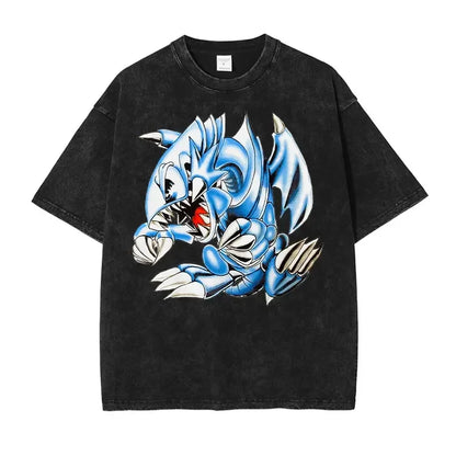 T Shirts Vintage Washed Dark Magician Girl T-shirt Retro Streetwear Manga Black Magician Short Sleeve Tops Tees