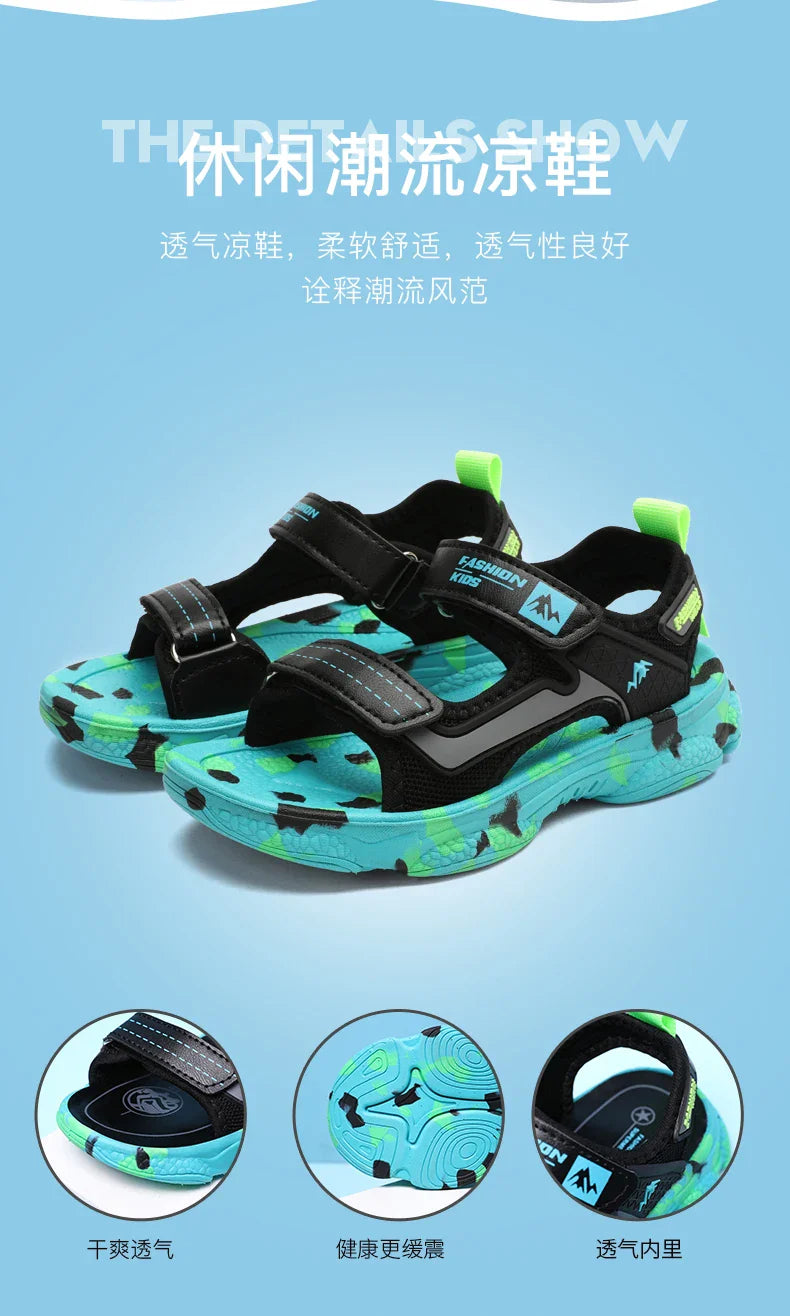 2025 Summer Boys Soft Sandals Fashion Children Shoes Autumn Light Cartoon Sandalias Flat Beach 4-12 Years Old Kids Shoes 12yrs