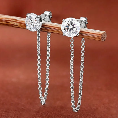 0.5-5carat Round brilliant Cut Moissanite Chain Earrings for Women Solitaire Lab Diamond Stud/Drop Earring 925 Silver with GRA