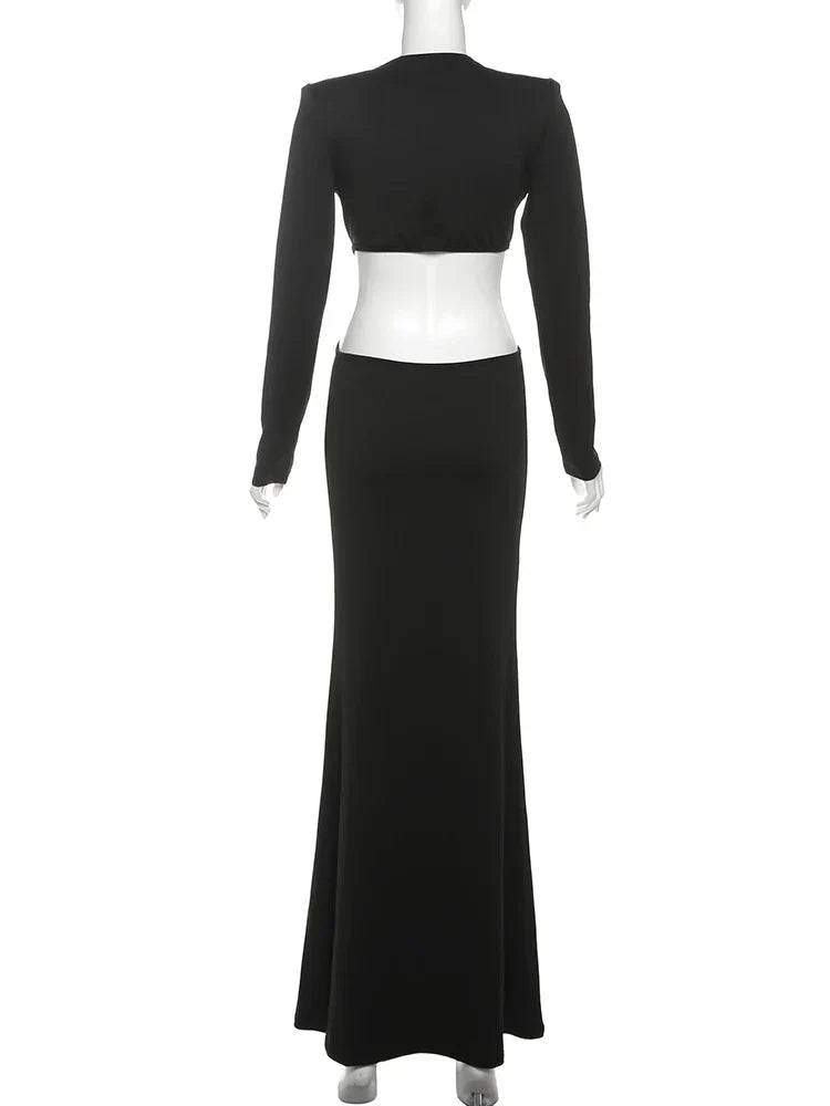 Waistless V-neck Women Maxi Dresses Classic Elegant Lapel Full Sleeve V-neck Sheath Vestidos Female High Street Bodycon