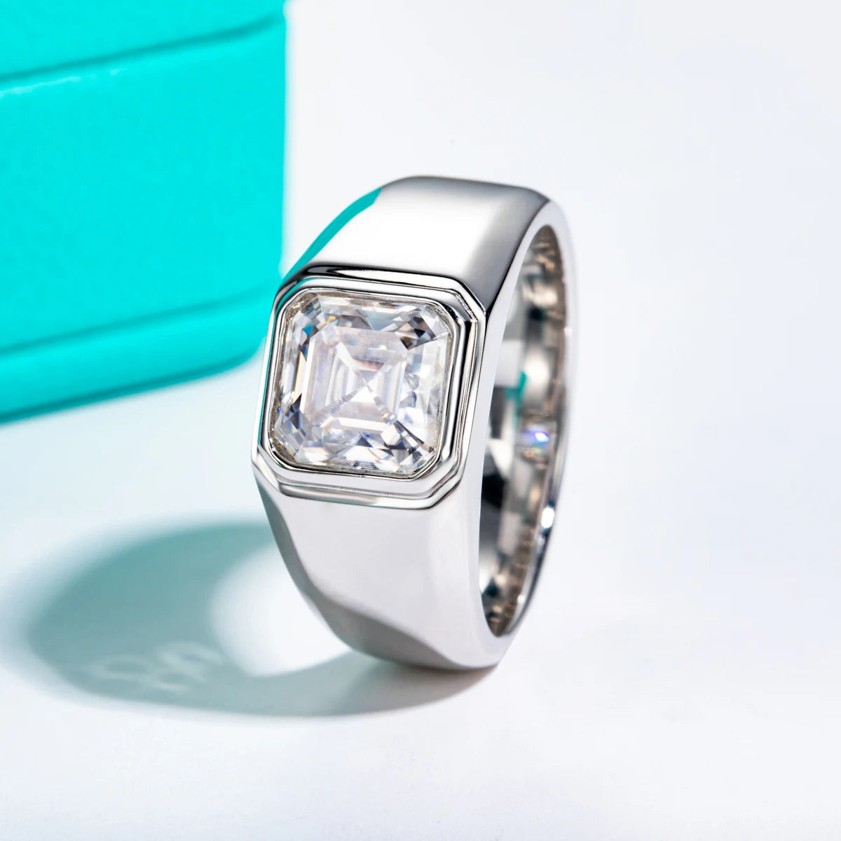 3ct Asscher Cut D Color Moissanite Engagement Rings Gold Plated S925 Silver Luxury Rings For Men Customs Jewelry