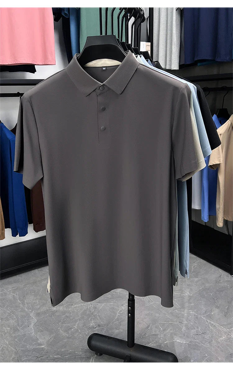 Summer Short Sleeve T-Shirt - Premium Jacquard Spandex, 7A Antibacterial, Seamless, Contrast Color, Split Hem, Wrinkle-Free Polo