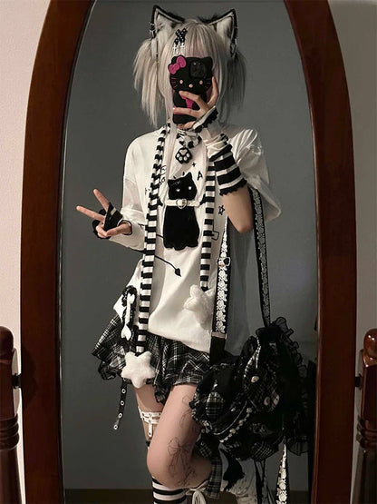2025 Autumn Winter Women Cyber Punk Dark Academia Irregular A-line Mini Plaid Skirt JK 2000s Aesthetic Y2k A-line Kpop Gyaru