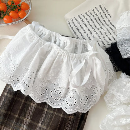Korean Sweet Embroidered Ruffled Lace Trim Fart Curtain A Line Skirt Women High Waist Layering Cake Skirts Y2K Girls Streetwear