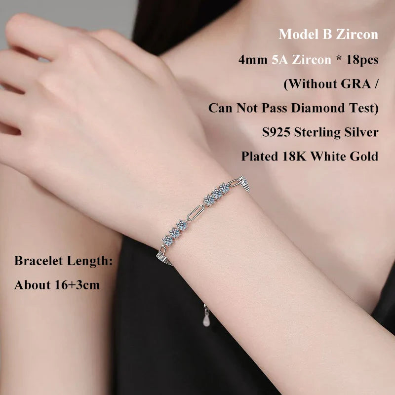 Full 4mm 0.3CT D Color VVS1 Moissanite Diamond Link Bracelet for Woman Man 925 Silver Adjustable 16cm Chain Bracelets GRA