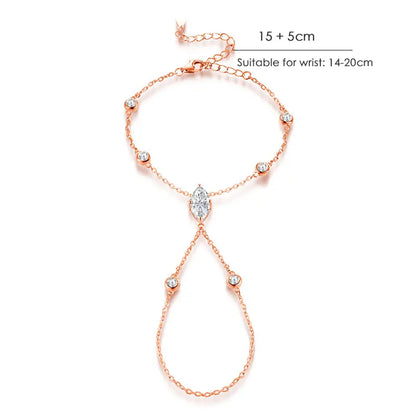 D VVS1 Moissanite Finger Bracelets for Women Bohemia Rhombus Marquise Cut Bracelet Hand Jewelry s925 Silver Thin Chain