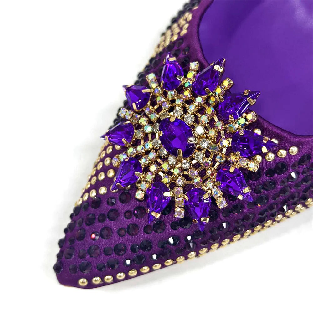 Specials Italian Women Heels Shoes and Bag Set Royal Purple Color Comfortable With Rhinestone for Party