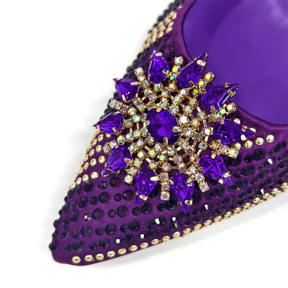 Summer New Design Specials Italian Women Shoes and Bag Set Fuchsia Color Comfortable High Heels With Rhinestone