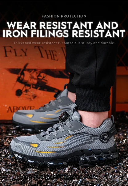Men's Safety Work Shoes Anti-smash Anti-puncture Rotating Button Fashion Sport Boots Protective Security Men's Footwear