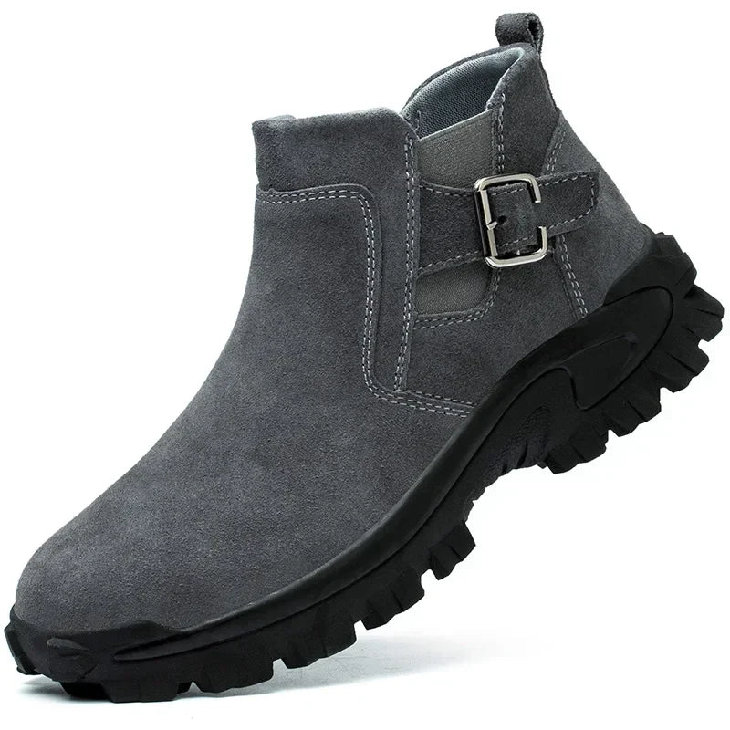 Cowhide and Suede Work Shoes  Outdoor Anti Smashing Safety Desert Boots Chelsea Men's Fashionable Steel Toe Cover Safety Boots