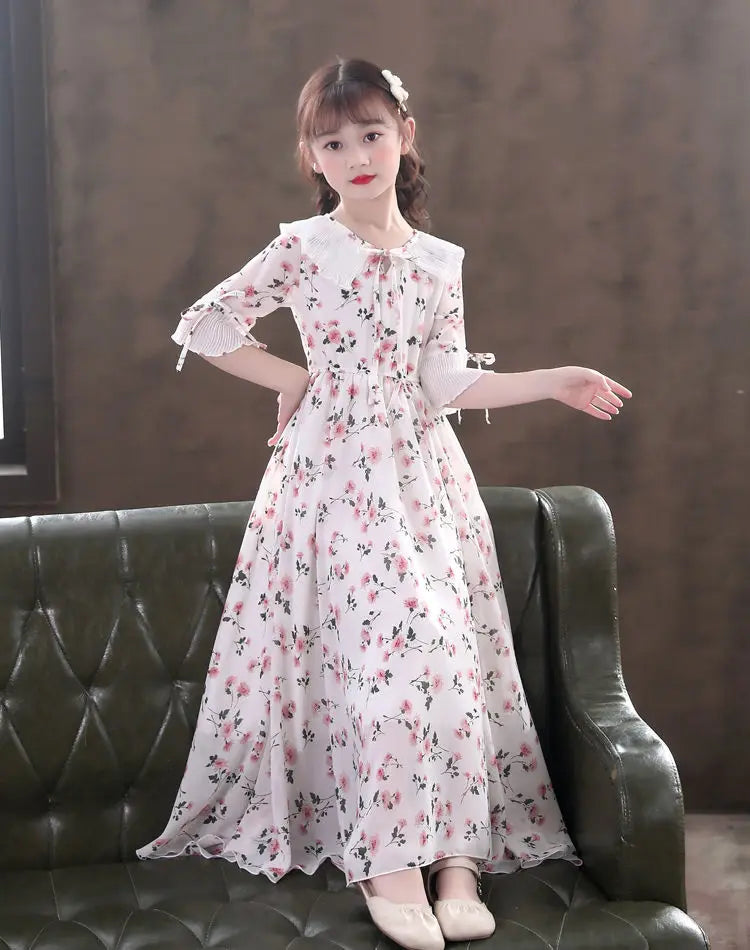 Long Floral Princess Party Dress for Girls 5-16Y Summer Elegant Bohemian Chiffon Maxi Dresses Teenage Girl Holiday Clothes 13 14