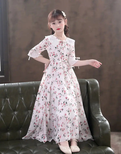 Long Floral Princess Party Dress for Girls 5-16Y Summer Elegant Bohemian Chiffon Maxi Dresses Teenage Girl Holiday Clothes 13 14
