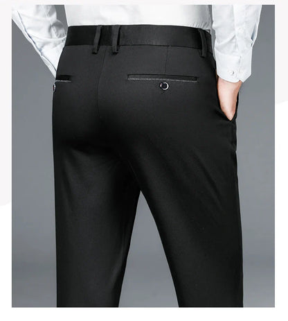 Business Formal Mens Casual Pants Autumn Winter Fashion Anti-wrinkle Straight Stretch Trousers Male Office Classic Suit Pants