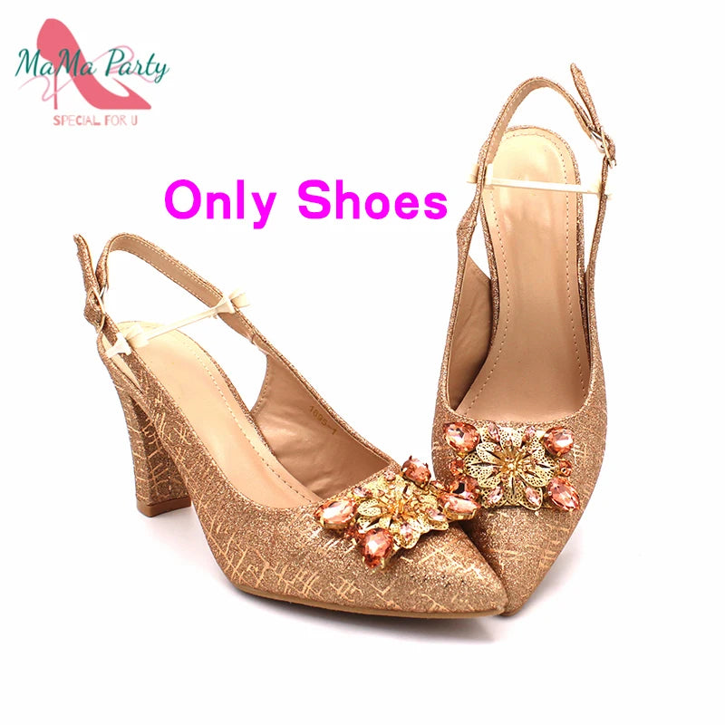 Classics Italian Design Shoes and Bag Set in Orange Color Comfortable Heels Pointed Toe Pumps for Wedding Party