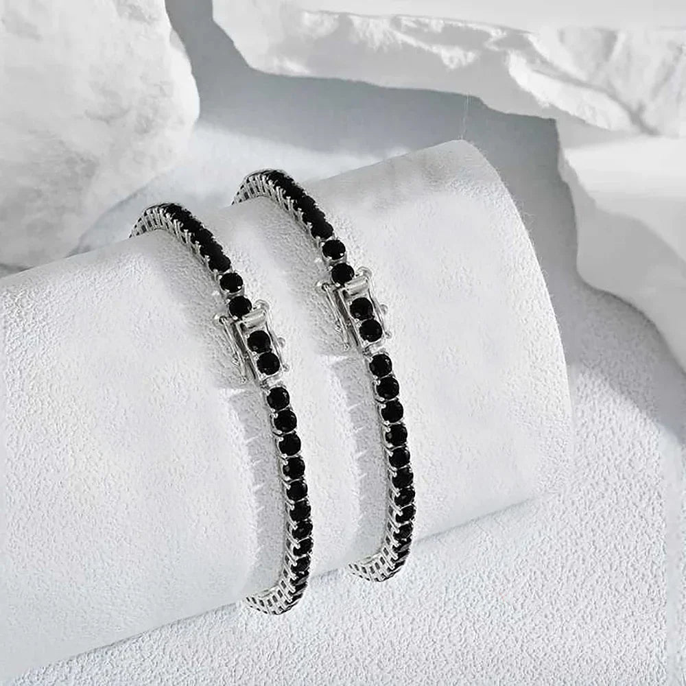 3-6.5mm Moissanite Tennis Bracelet D VVS1 Black Diamond Bracelets with Certificate 925 Sterling Silver Bangle for Women Men