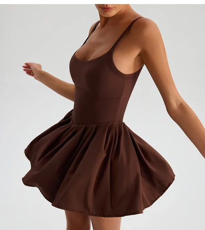Women's Summer Sleeveless Sports Dress Breathable Tennis Dress One-Piece Mini Skirt Golf Skirts Jumpsuit With Pockets