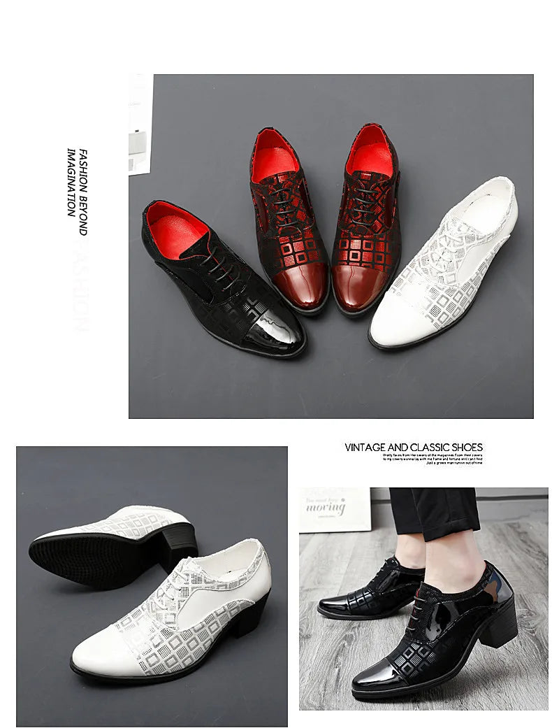 Men's High-heeled Leather Shoes Fashion Red Wedding Dresses Shoes For Men Luxury Formal Shoes Man zapatos de vestir