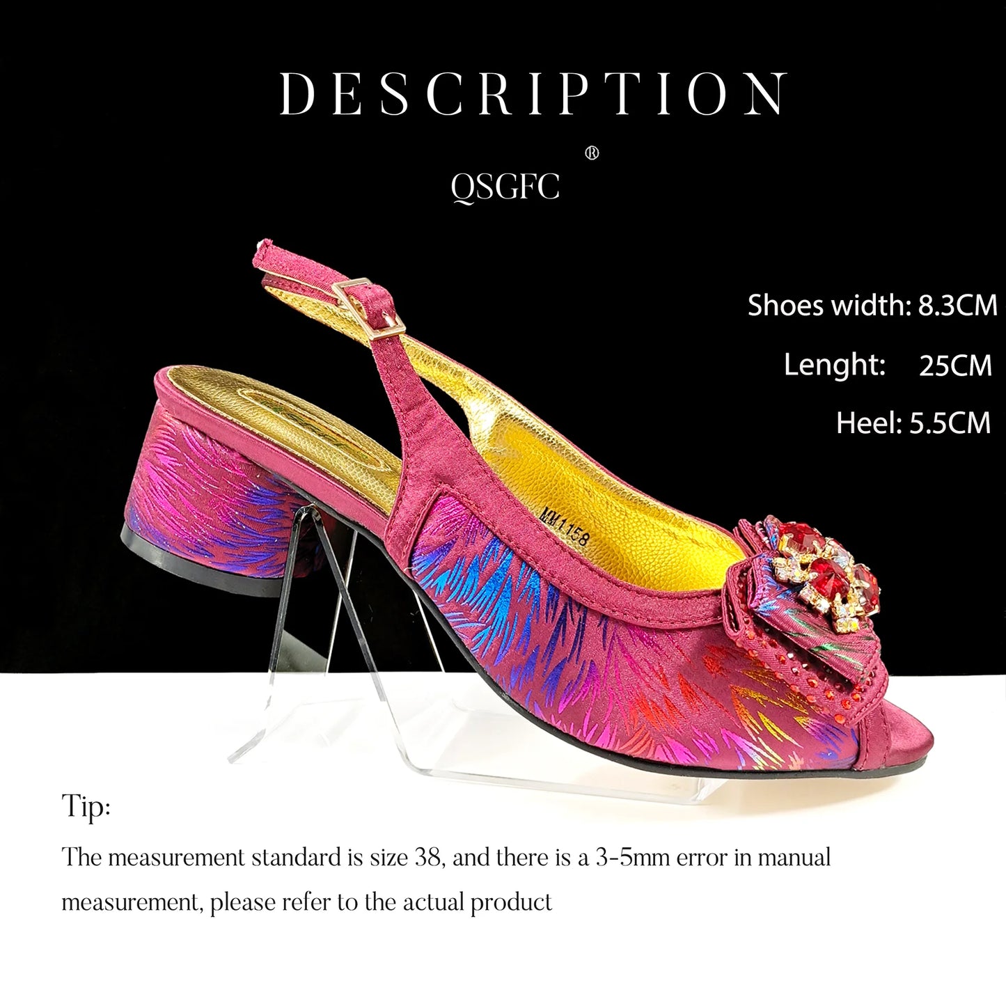 Italian Design Color Matching Rhinestone Comfortable High Heel Shoes And Bag Fashion Style Pointed-Toe Shoes For Women