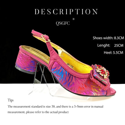 Italian Design Color Matching Rhinestone Comfortable High Heel Shoes And Bag Fashion Style Pointed-Toe Shoes For Women