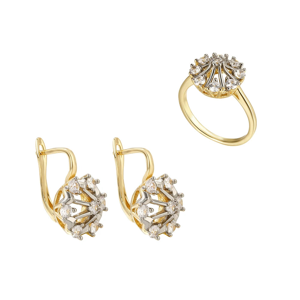 Inlays with hollow design earrings, earrings, copper plated 14K gold fashion jewelry ladies party wedding banquet set gift