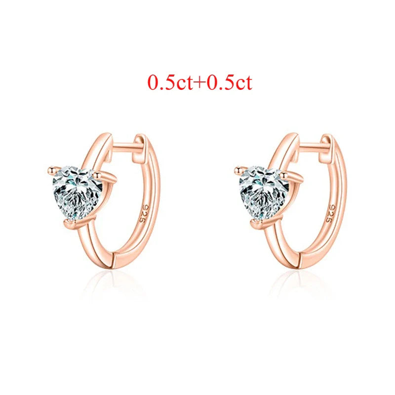 1CTTW Heart Cut Moissanite Hoop Earrings for Women Shine Wedding Party Jewelry Lab Diamond Earring Pure 925 Silver Gifts