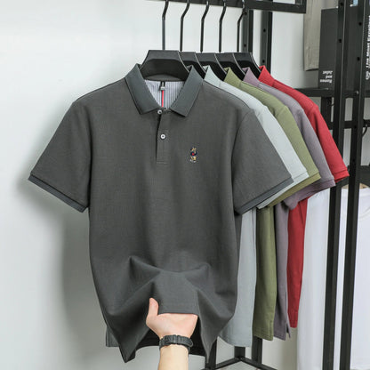 100% cotton high-quality short sleeve men's polo shirt fashion brand cute bear embroidery top Korean casual breathable T-shirt