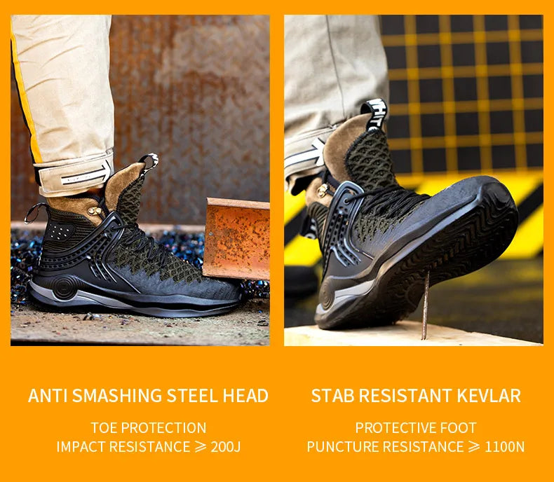 Man Safety Shoes Puncture-Proof Work Sneakers Lightweight Men Steel Toe Shoes Safety Boots Indestructible Work Boots Winter Warm