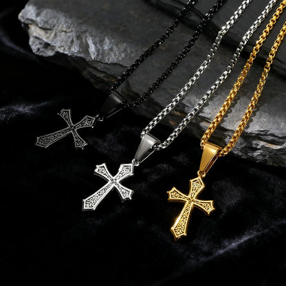 Hip Hop Cross Necklace for Men Women,50/55/60cm Stainless Steel Chic Cross Pendant,Christian Classic Jewelry Gifts