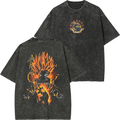 Retro Washed T-shirt Wukong Demon Man Buou Pure Cotton Cartoon Men's and Women's Animation Short-sleeved Clothing