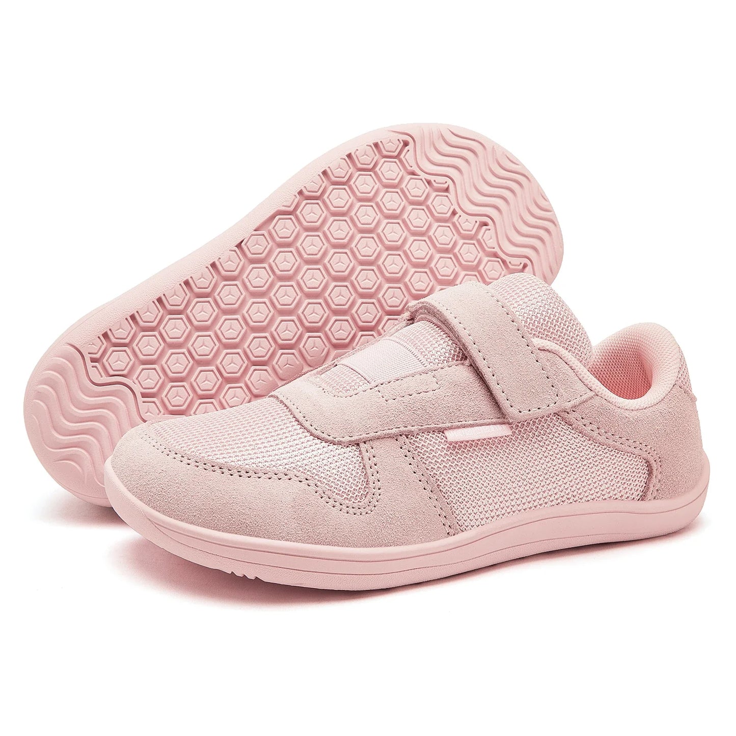 Kids Wide Toe Barefoot Shoes Little/Big/Kid Hook Loop Minimalist Sneakers Artificial Leather Mesh Lightweight Shoes