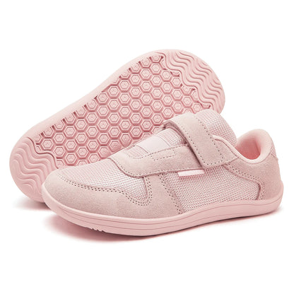 Kids Wide Toe Barefoot Shoes Little/Big/Kid Hook Loop Minimalist Sneakers Artificial Leather Mesh Lightweight Shoes