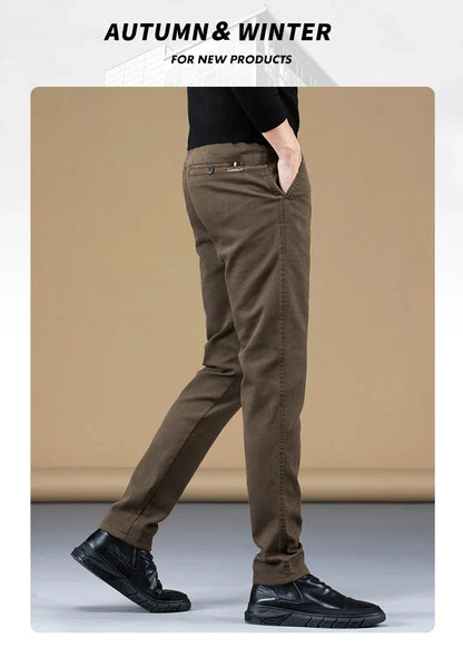 2024 Spring New Business Casual Pants Men Thick Slim Elastic Waist Trousers Classic Brown Black Grey High Quality Male Clothes
