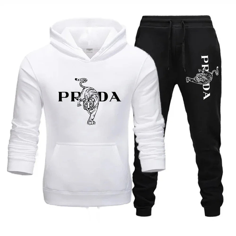 The men's outdoor fitness sweatshirt and pants set for autumn and winter includes a long-sleeved sports shirt and casual pants